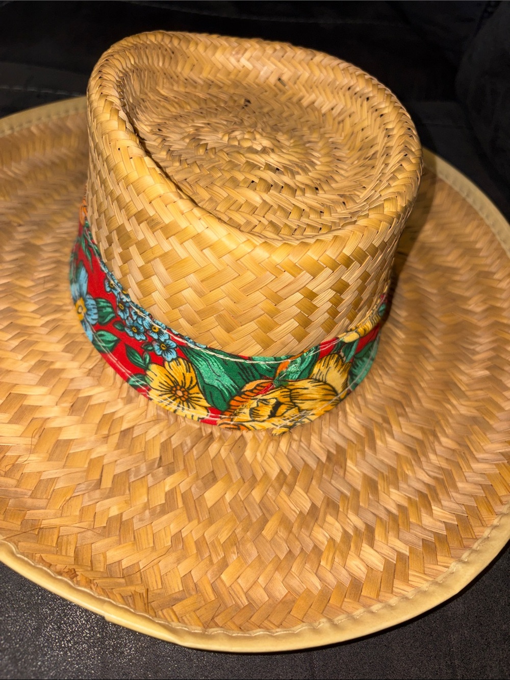 Kids Straw Sun Hat with Red Floral Band